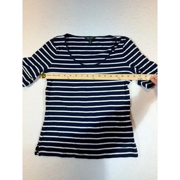 Lauren Ralph Lauren Striped Scoop Neck 3/4 Sleeve Top Women's Size Large - Picture 4 of 5